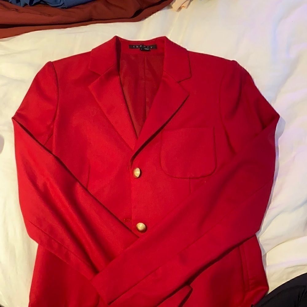Theory red blazer with gold buttons
